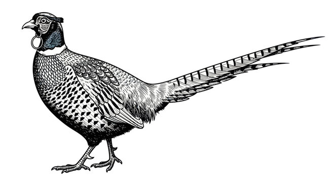 Pheasant Bird Illustration - Elegant Gamefowl with Long Tail Feathers