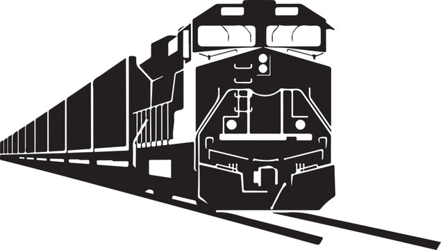 Black train locomotive, train engine, railroad transportation, vector illustration