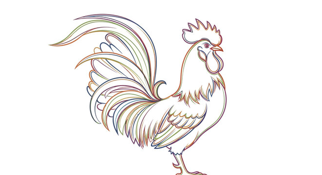 Colorful Rooster Illustration Closeup View.