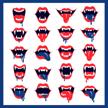 Vampire Mouths Collection: Fangs, Red Lips, Dripping Blood, Tongue Out
