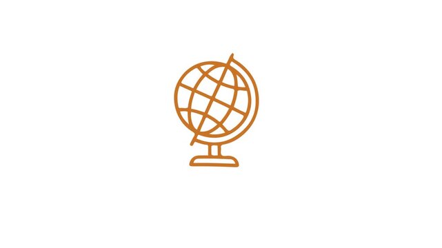 Orange globe on a stand icon representing global geography and communication design.