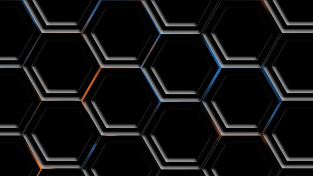 Abstract hexagonal pattern with metallic lines on dark background texture.