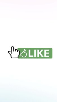 Vertical mobile friendly layout featuring green like button on white background with pixel cursor, expressing simple positive interaction and user approval action.