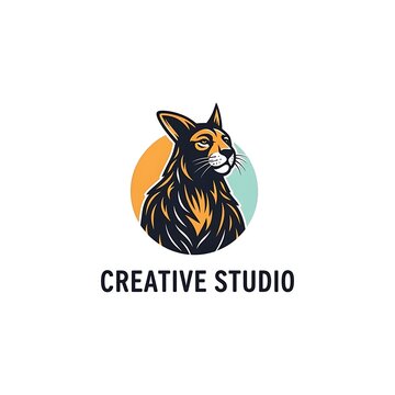 Stylized wild cat head and upper body logo on a split color circular background