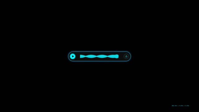 Futuristic voice message player with glowing waveform animation and neon interface design for audio playback, chat communication, and digital messaging systems