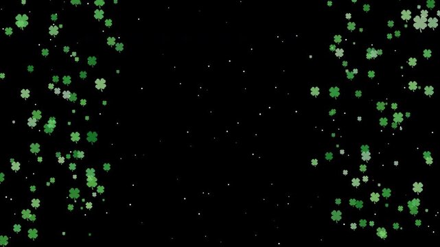 Saint Patrick falling green shamrock clovers black background