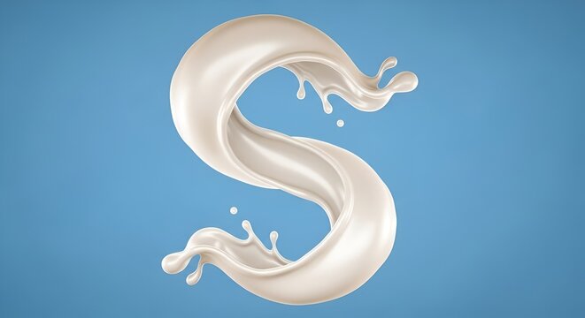 White Milk Splash Wave S Shape on Blue Background