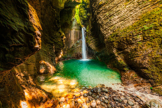 Kozjak waterfall in Slovenian alps near soca river