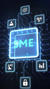 Business, technology, internet and network concept. Virtual screen of the future and sees the inscription: SME.