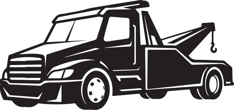 Tow truck, vehicle recovery, black silhouette, flat design, illustration