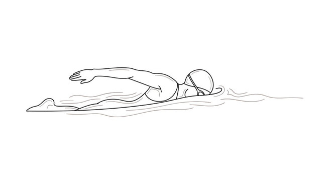 Swimming, athletic illustration, continuous line art, minimalist sports design