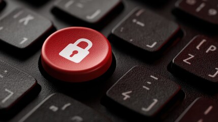 Fototapeta premium Red keyboard key with a white padlock symbol for security and protection