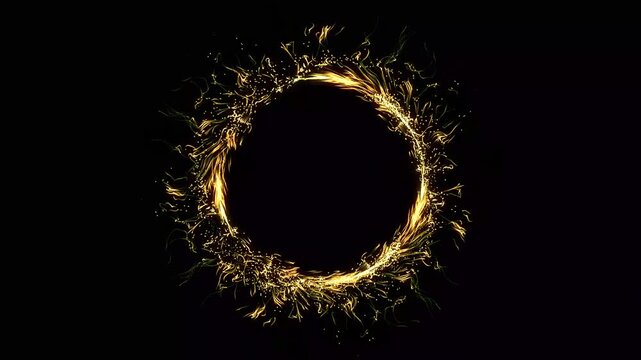 Glittering star line, 2D Golden glitter circle on black background, twinkle magic dust animation, Luxury glitter sparkles star trail, magic dust, pixie dust path, Christmas glitter stars isolated. 4k