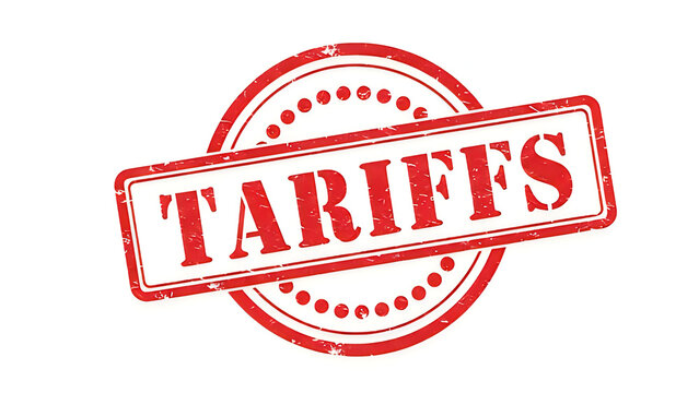 Stamp highlighting the economic impact of trade tariffs isolated on white background