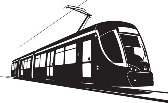 Black tram, city train, vector illustration, transportation icon, urban transit