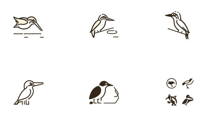 Fototapeta premium Geometric Wildlife Collection: Minimalist line art illustrations showcase various bird species in graceful poses, each image captures the essence of avian elegance.