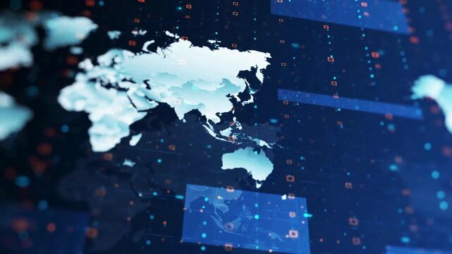 world map evolving through digital data points in futuristic interface high quality professional detailed modern elegant stylish clean crisp vibrant colorful creative