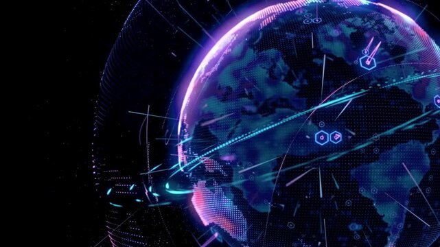 digital globe rotating in futuristic space with interconnected lines and dots high quality professional detailed modern elegant stylish clean crisp vibrant colorful