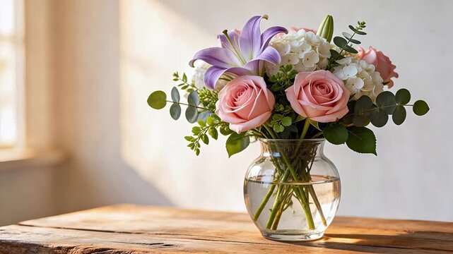 Flower arrangement in glass vase