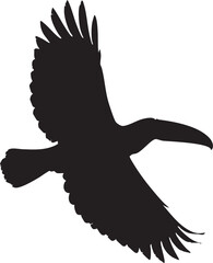Fototapeta premium A black silhouette of a toucan bird with large beak and long tail bird beak