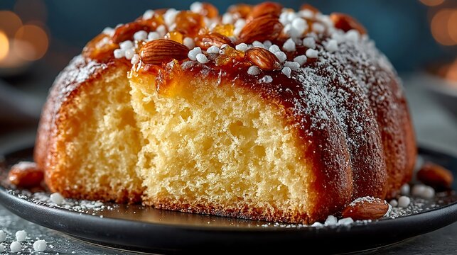Traditional Italian colomba cake with almonds and pearl sugar