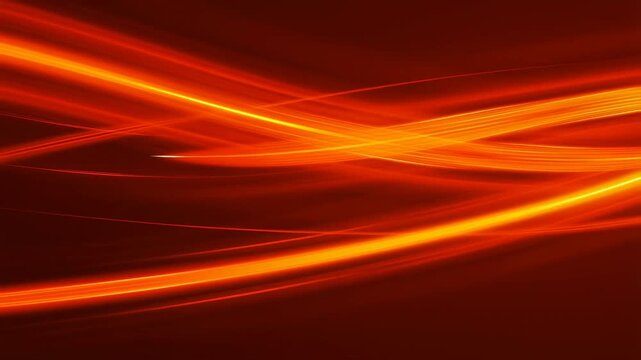Tracking shot of glowing light trails and ribbons sweeping across dark red digital background with intersecting streaks in abstract motion