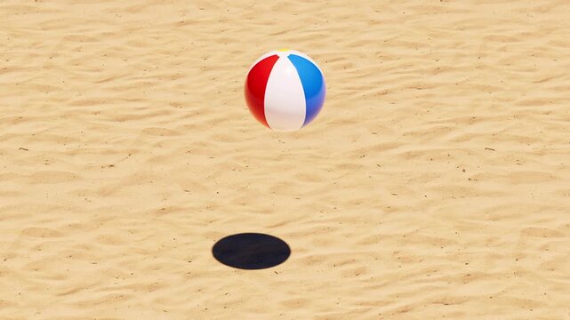 Beach Ball Bouncing on Sand Background, Seamless Loop 3D Animation