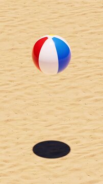 Beach Ball Bouncing on Sand Background with Copy Space, Vertical Portrait Format, Seamless Loop 3D Animation