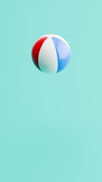 Beach Ball Bouncing on Blue Background with Copy Space, Vertical Portrait Format, Seamless Loop 3D Animation