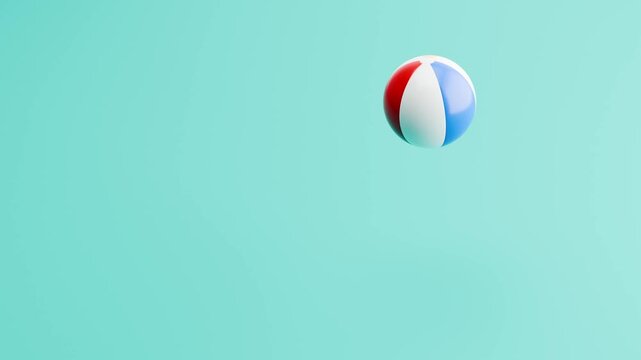 Beach Ball Bouncing on Blue Background with Copy Space, Seamless Loop 3D Animation