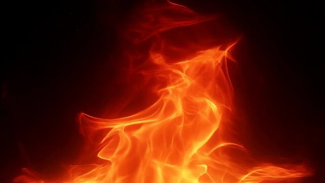 Slow motion close up of flames flickering and rising against black background in studio setting static shot of orange fire