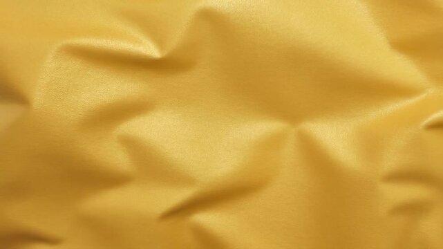 Panning close up of gold fabric creases shifting across seamless backdrop with soft directional studio lighting and subtle texture reveal