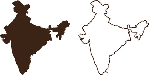 India Map Silhouette and Outline South Asia Country Geography Vector Illustration © Vexora