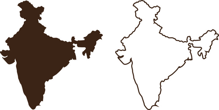 India Map Silhouette and Outline South Asia Country Geography Vector Illustration
