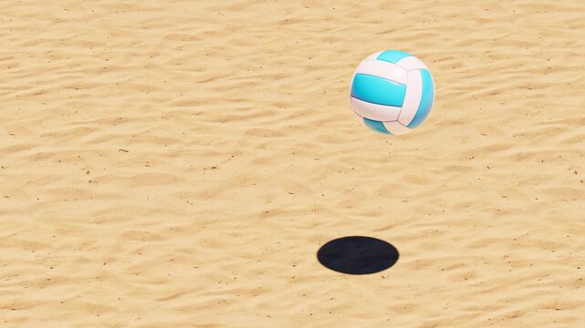 Beach Volley Ball Bouncing on Sand Background with Copy Space, Seamless Loop 3D Animation