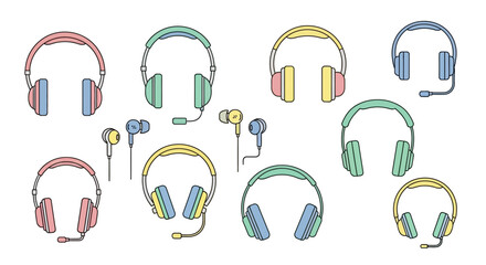 Colorful Headphones and Earbuds Displayed. © Marta