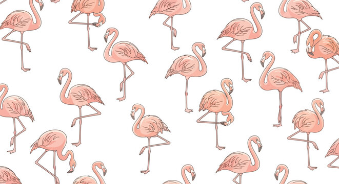Flamingos standing in various poses pink.