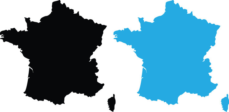 France Map Color Silhouette Set Europe Country Geography Vector Illustration