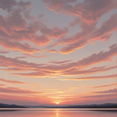 Fototapeta premium Vibrant sunset painting over a tranquil lake with colorful clouds and glowing water