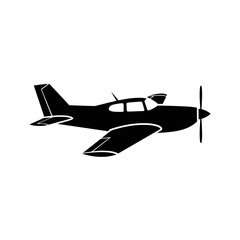 Single Engine Propeller Aircraft Silhouette, Minimalist Vector Icon © Sandal