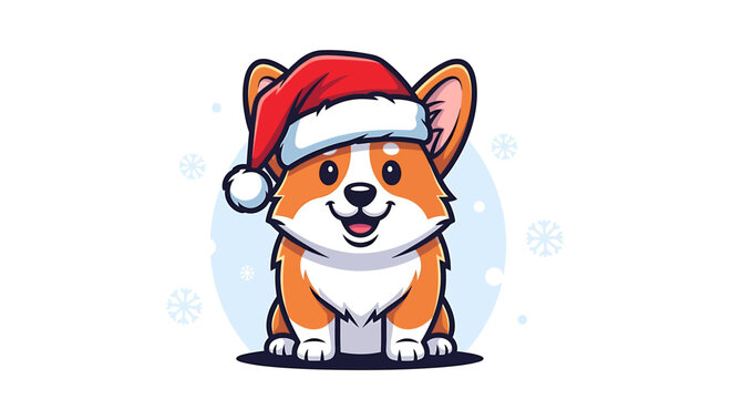 Adorable Corgi Puppy Wearing a Festive Santa Hat for Christmas.
