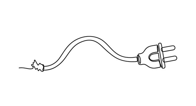Broken power cord with plug, symbol of disconnection and electrical failure
