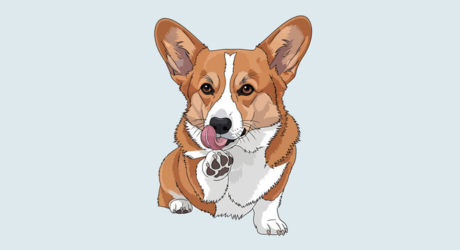 Adorable Pembroke Welsh Corgi Dog Licking Its Paw.