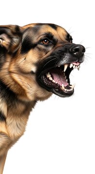 A fierce and determined german shepherd displaying an intense bark