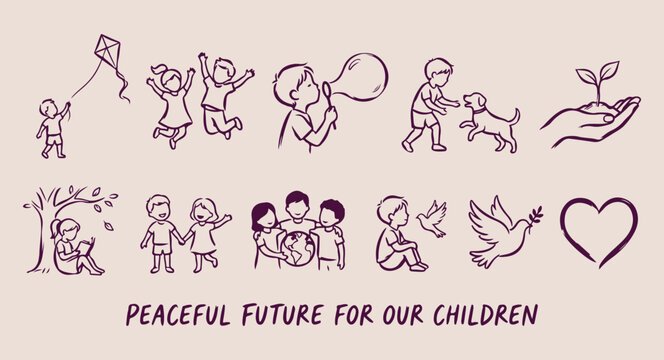 Hand drawn childhood and education doodle, Minimal brush line kids learning sketch, Expressive strokes classroom or play illustration, Clean layout school and children drawing, Rough sketch style earl