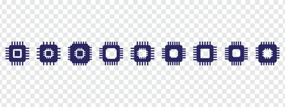 Pixel Microchip Icons Set Vector Processor Unit for Digital Technology and Computing Flat Design