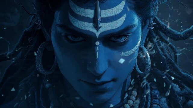 Divine Lord Shiva Digital Portrait With Mystical Blue Glow And Particles