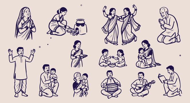 Traditional indian music illustration, ethnic musical instruments vector, folk music performance line art, cultural music celebration graphics, indian musician sketch elements, classical music heritag