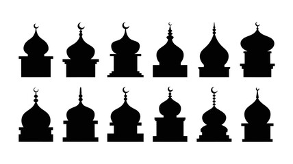 A collection of black silhouette mosque domes and minarets showcasing diverse islamic architectural designs and cultural heritage high quality professional detailed modern elegant stylish clean crisp © Roxxxxxxxxx