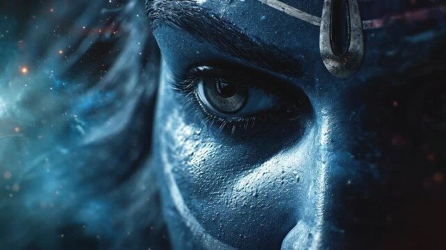 Extreme Close-up of Lord Shiva Face with Glowing Cosmic Energy Effects